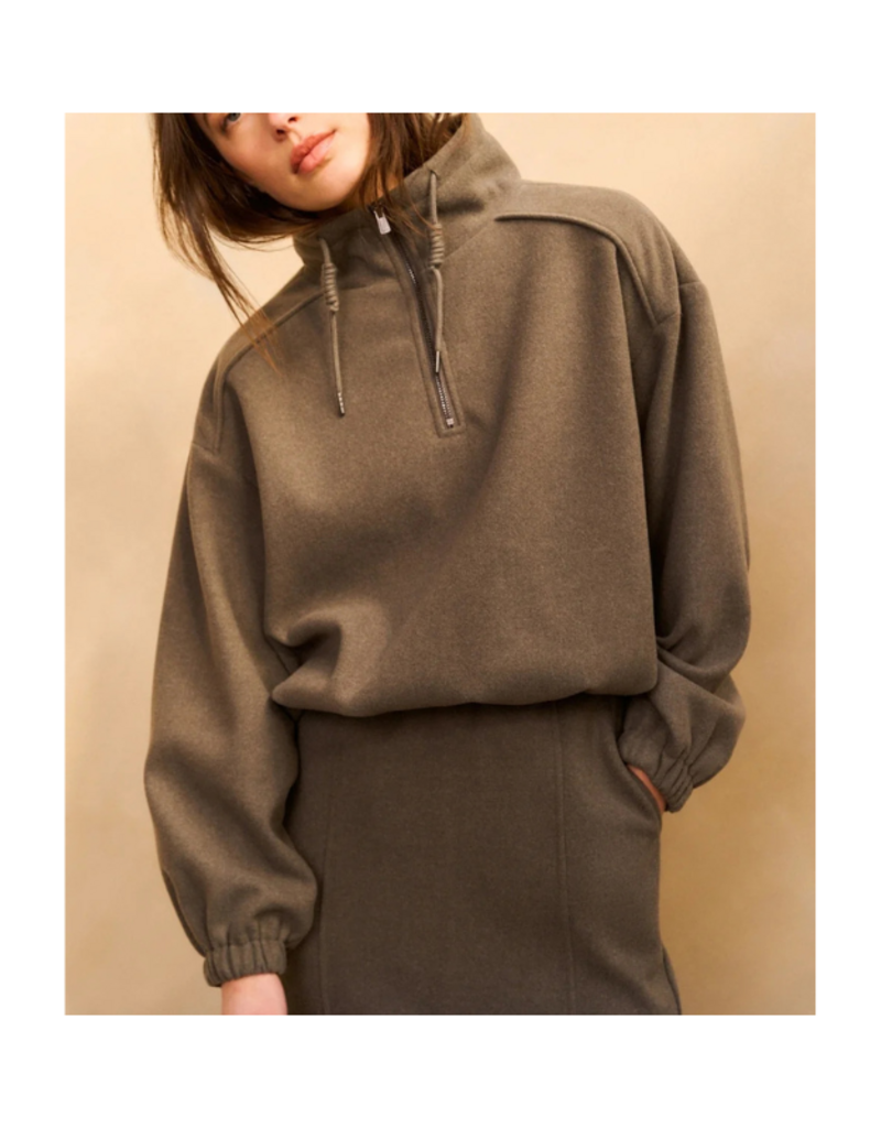 YAYA Sweatshirt with Balloon Sleeves and Zip Collar by YAYA