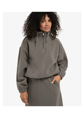 YAYA Sweatshirt with Balloon Sleeves and Zip Collar by YAYA