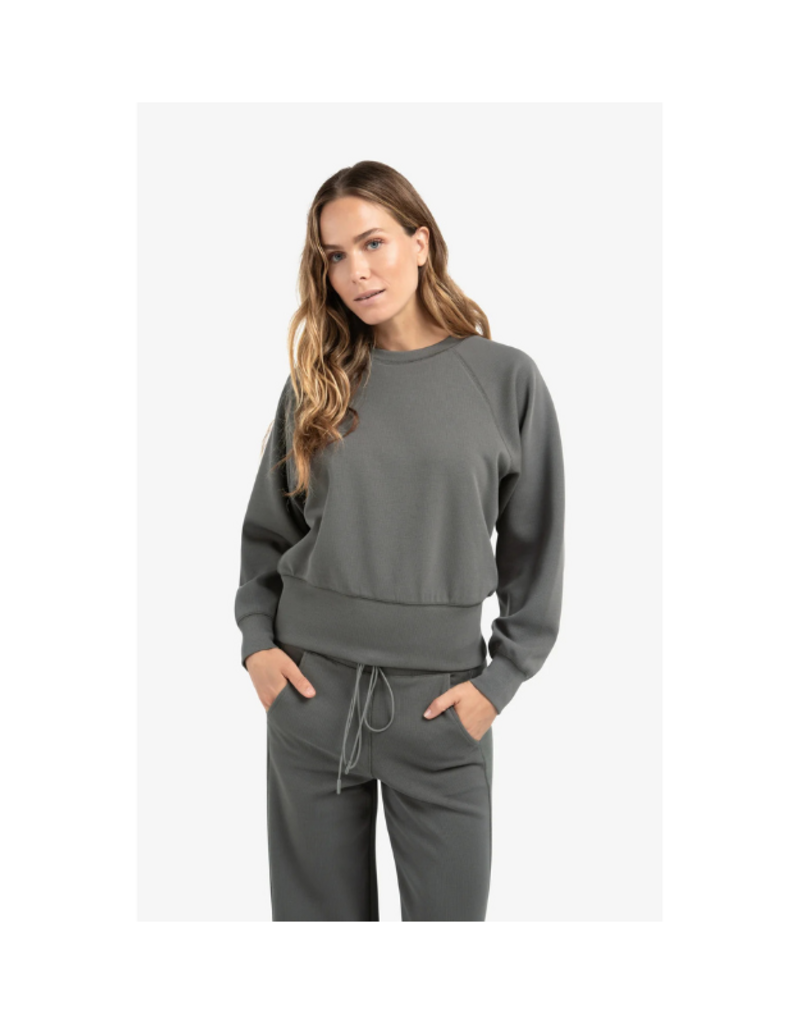 YAYA Raglan Sweatshirt with Fine Rib Texture and Crew Neck by YAYA