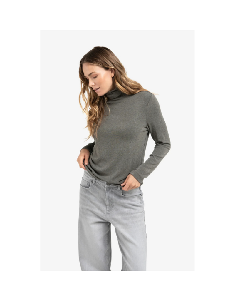 YAYA Heavyweight Jersey Turtleneck in Dark Taupe Grey Melange by YAYA