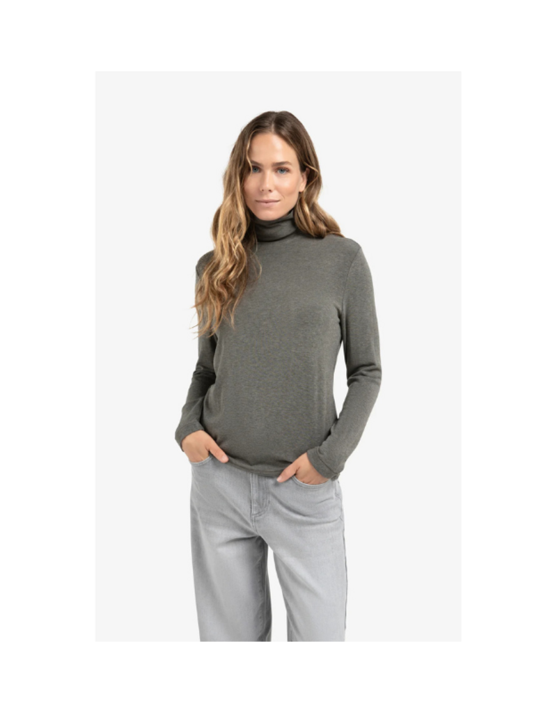 YAYA Heavyweight Jersey Turtleneck in Dark Taupe Grey Melange by YAYA