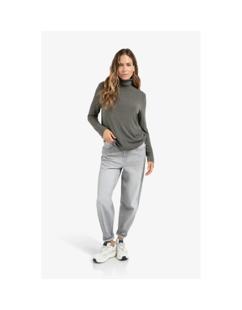 YAYA Heavyweight Jersey Turtleneck in Dark Taupe Grey Melange by YAYA