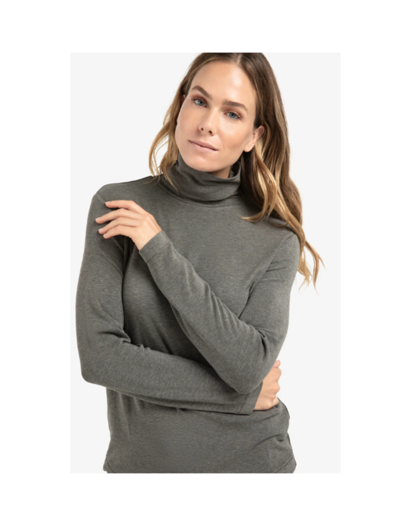 YAYA Heavyweight Jersey Turtleneck in Dark Taupe Grey Melange by YAYA
