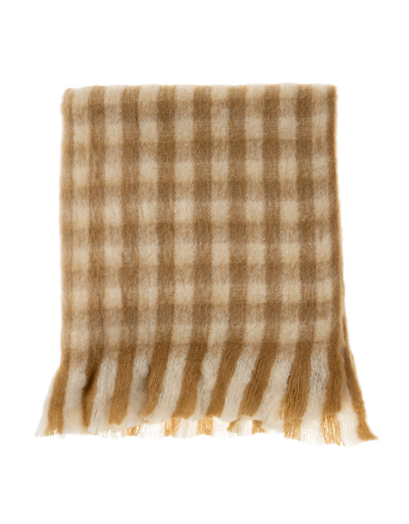 Indaba Trading Gingham Wool Blend Throw in Camel