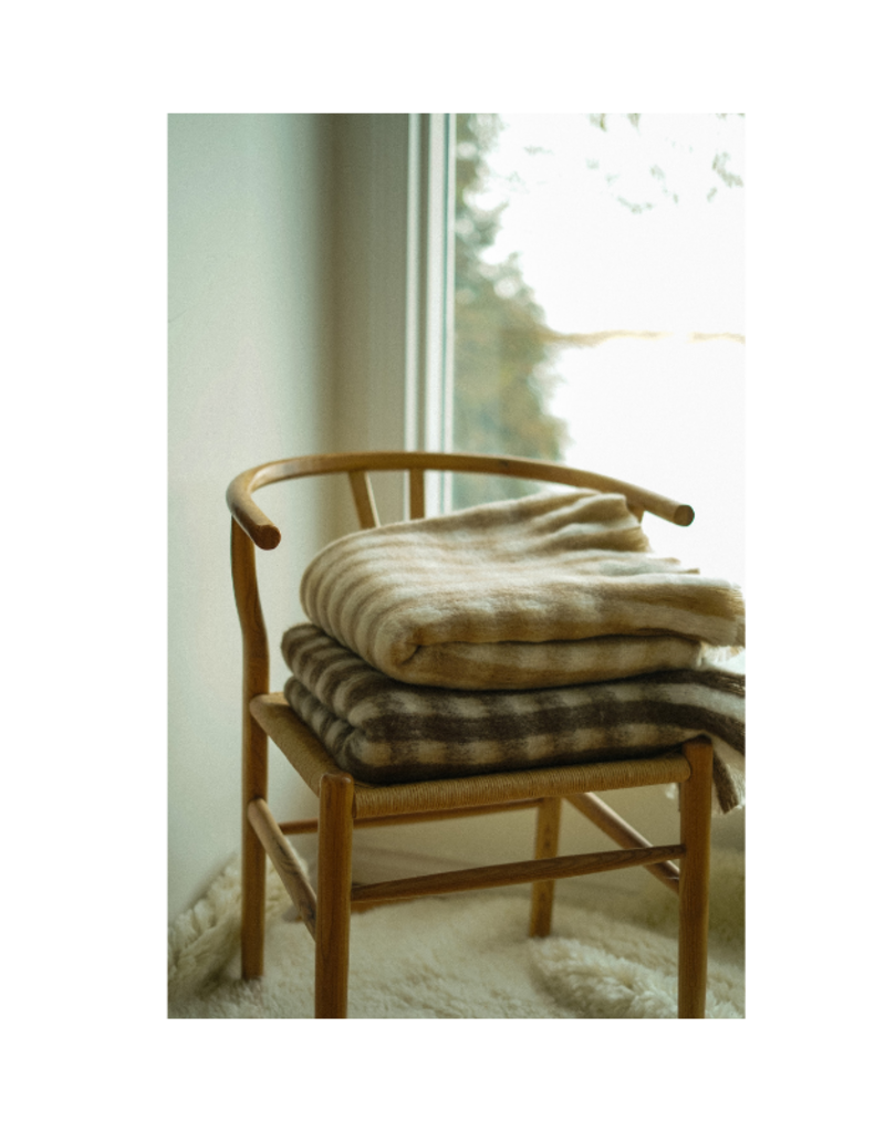 Indaba Trading Gingham Wool Blend Throw in Camel