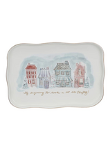 Creative Co-Op Stoneware Platter Village Christmas Scene