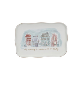 Creative Co-Op Stoneware Platter Village Christmas Scene