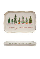 Creative Co-Op Stoneware Merry Christmas Trees Platter