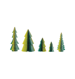 Creative Co-Op Set of 5 Teal, Blue & Chartreuse Paper Trees