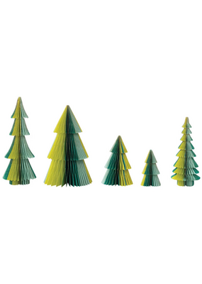 Creative Co-Op Set of 5 Teal, Blue & Chartreuse Paper Trees