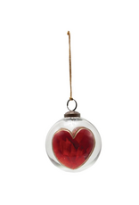 Creative Co-Op Etched Glass Painted Heart Ornament