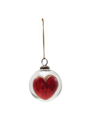 Creative Co-Op Etched Glass Painted Heart Ornament