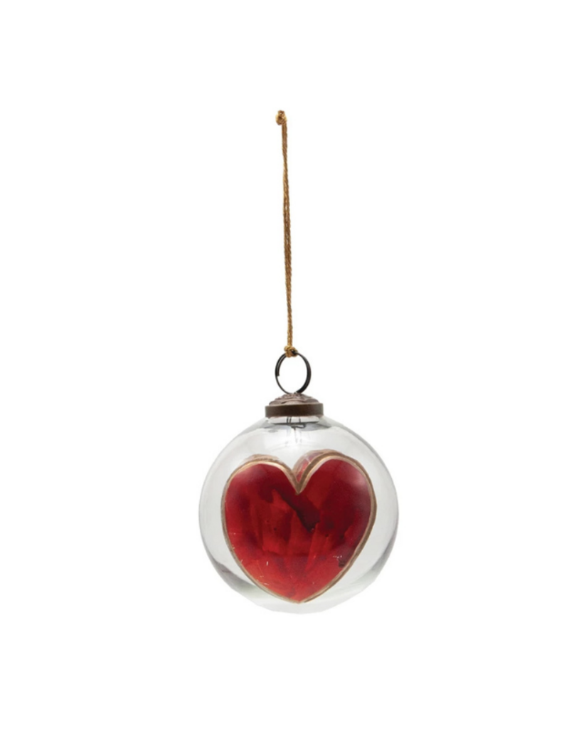 Creative Co-Op Etched Glass Painted Heart Ornament