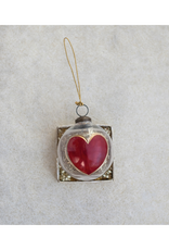 Creative Co-Op Etched Glass Painted Heart Ornament