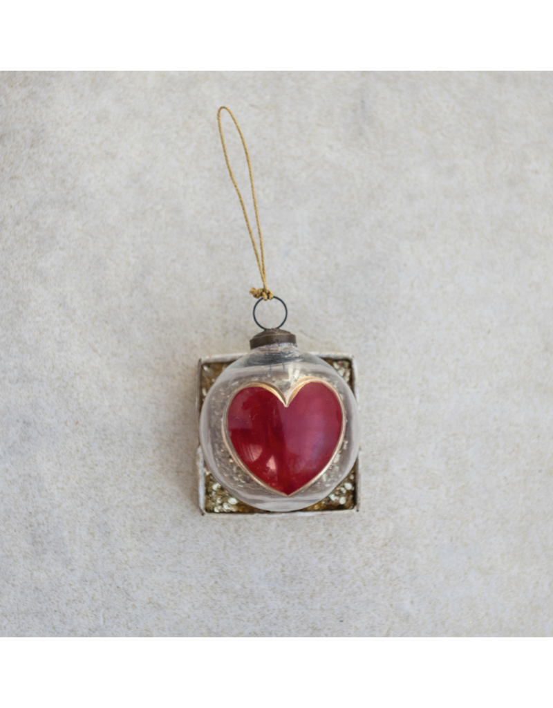 Creative Co-Op Etched Glass Painted Heart Ornament