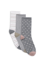 Lemon Loungewear Pillow Crew Socks in Pink/Grey Stripe & Dots - 3PK
