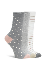 Lemon Loungewear Pillow Crew Socks in Pink/Grey Stripe & Dots - 3PK