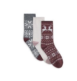 Lemon Loungewear Heather Soft Crew Socks in Brown - 3PK