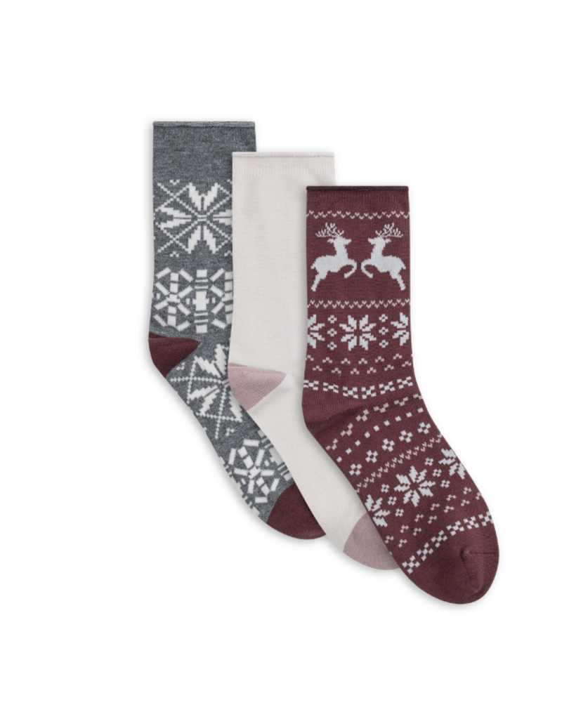 Lemon Loungewear Heather Soft Crew Socks in Brown - 3PK