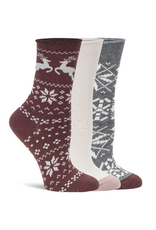 Lemon Loungewear Heather Soft Crew Socks in Brown - 3PK