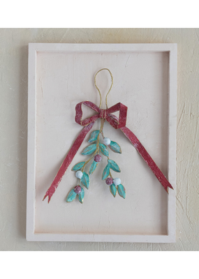 Creative Co-Op Metal Mistletoe with Red Ribbon Detail