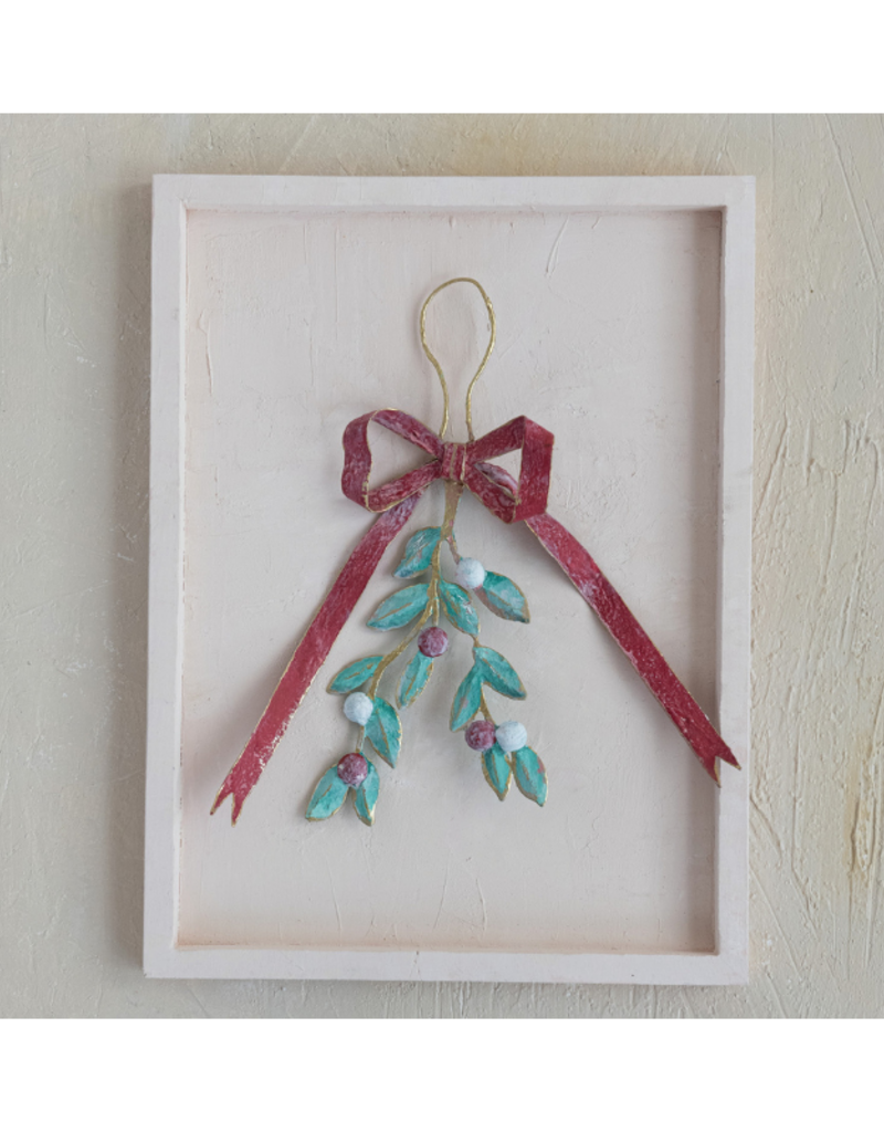 Creative Co-Op Metal Mistletoe with Red Ribbon Detail
