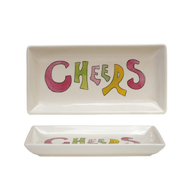 Creative Co-Op Stoneware "Cheers" Dish