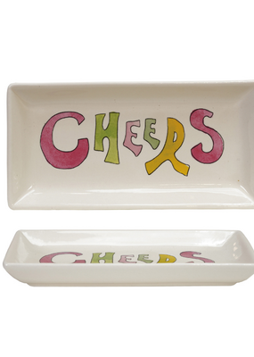 Creative Co-Op Stoneware "Cheers" Dish