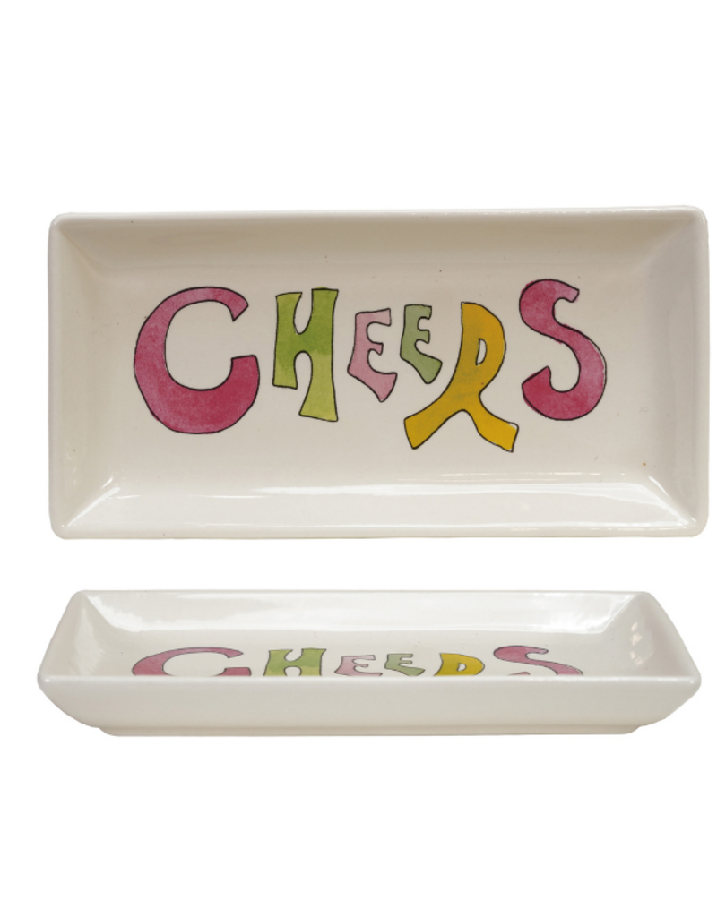 Creative Co-Op Stoneware "Cheers" Dish