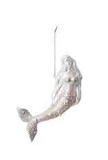 Creative Co-Op Glass Pearl and Glitter Silver Mermaid Ornament