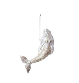 Creative Co-Op Glass Pearl and Glitter Silver Mermaid Ornament
