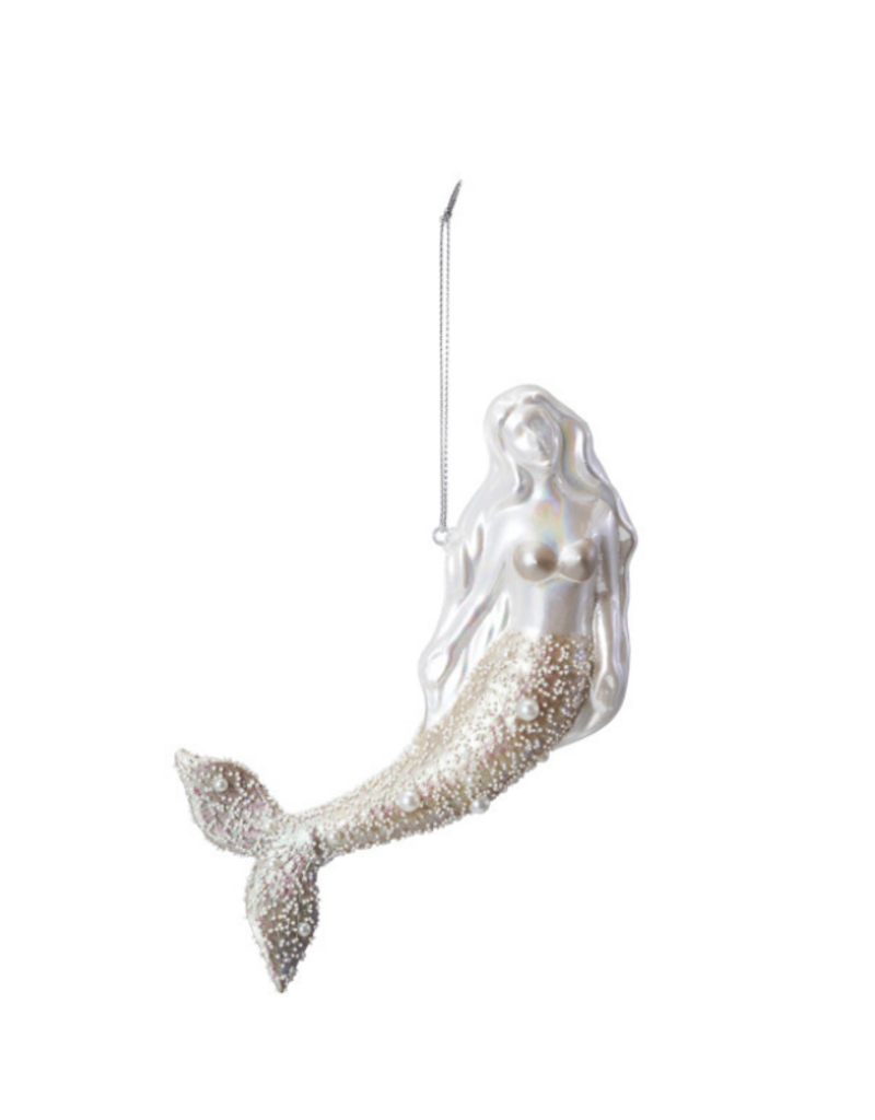 Creative Co-Op Glass Pearl and Glitter Silver Mermaid Ornament