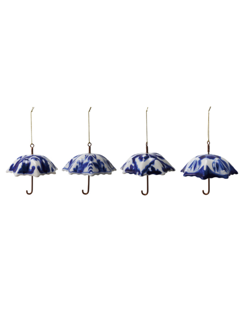 Creative Co-Op Blue & White Umbrella Ornament