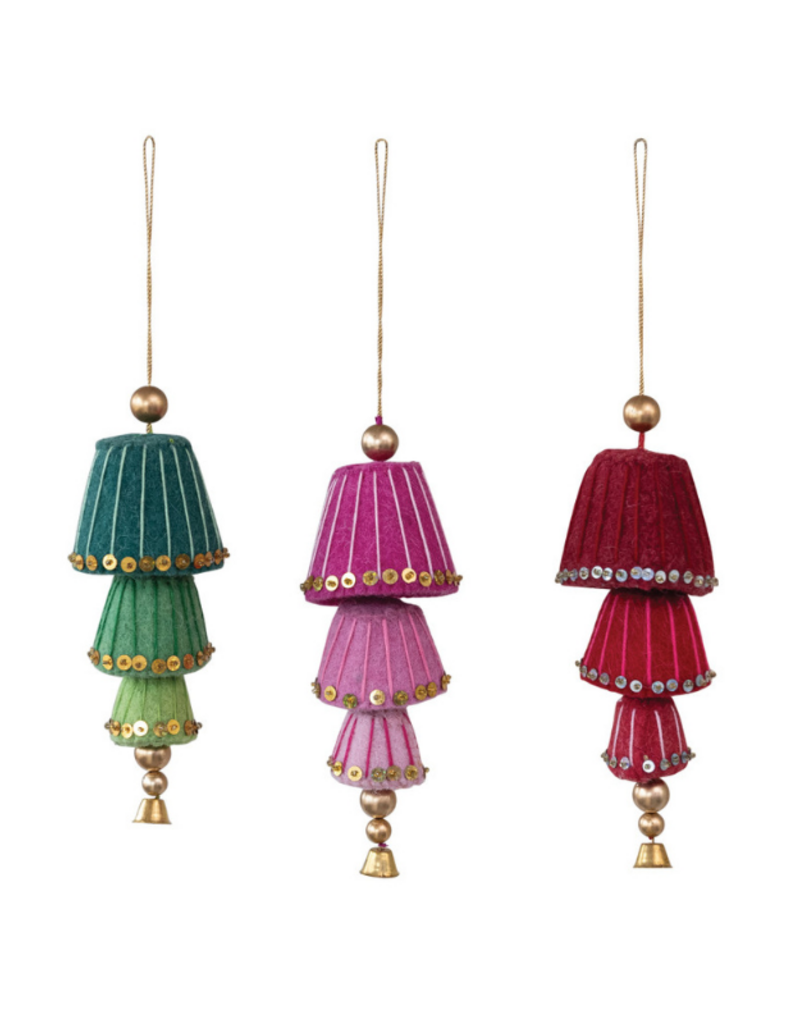 Creative Co-Op Wool Felt Tiered Bell Ornament