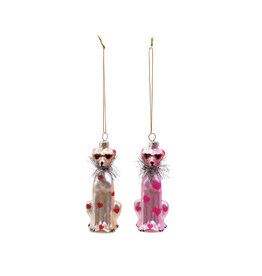 Creative Co-Op Glass Dog with Hearts Ornament