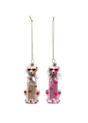 Creative Co-Op Glass Dog with Hearts Ornament