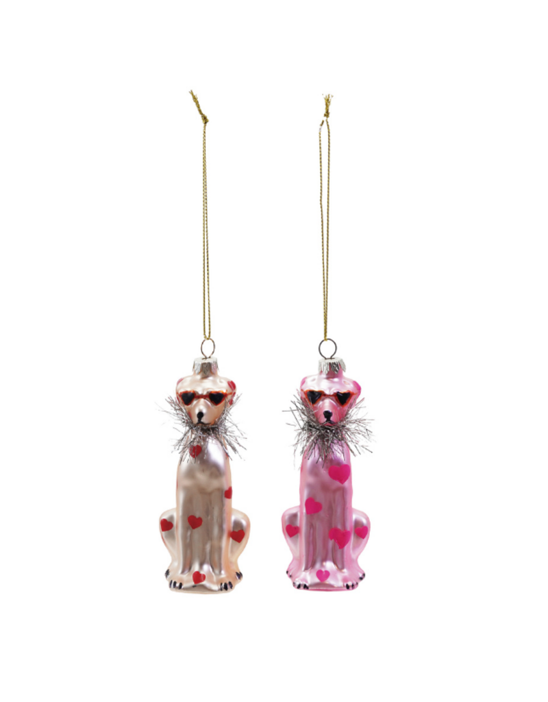Creative Co-Op Glass Dog with Hearts Ornament
