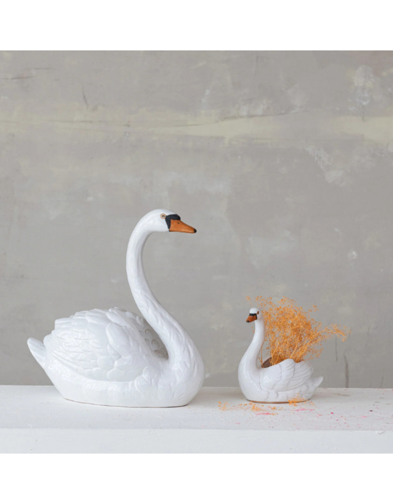 Creative Co-Op Stoneware Swan Planter