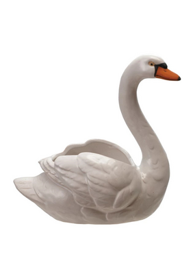 Creative Co-Op Stoneware Swan Planter