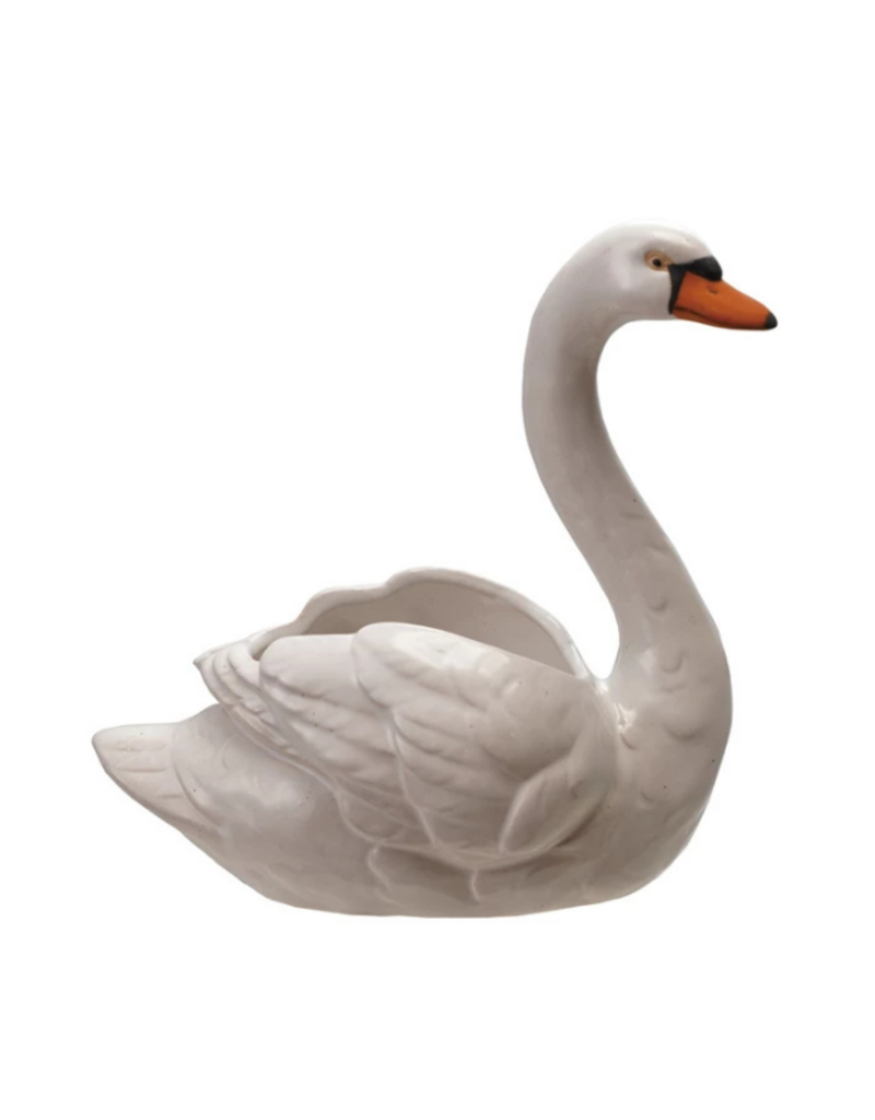 Creative Co-Op Stoneware Swan Planter