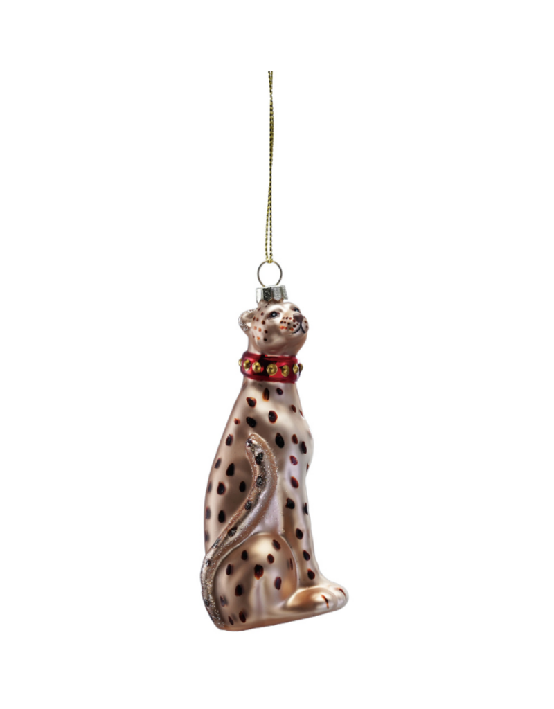 Creative Co-Op Glass Cheetah with Bell Collar Oranament