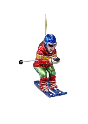 Glass Skier Ornament