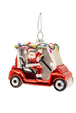 Glass Santa In Golf Cart Ornament