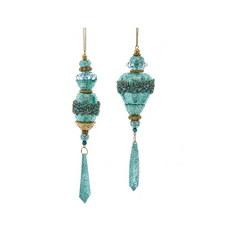 Aqua & Gold Finial Drop Ornament