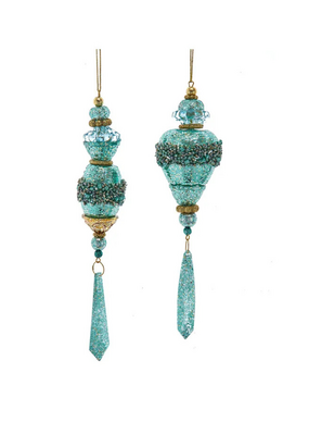 Aqua & Gold Finial Drop Ornament