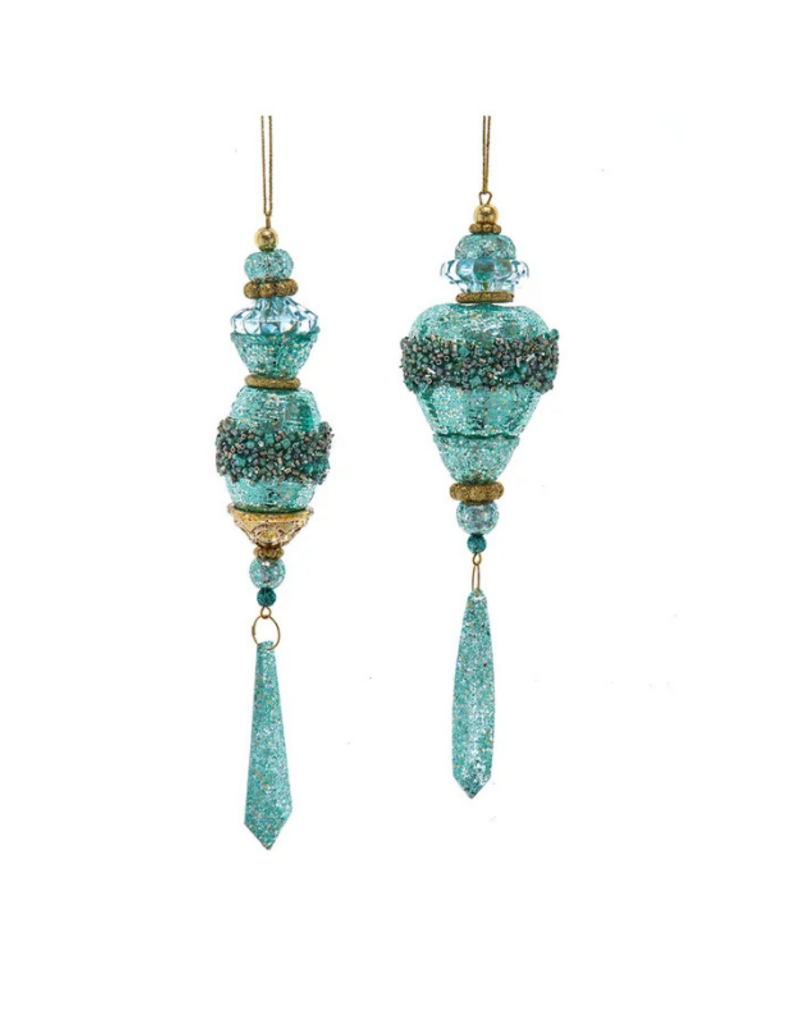 Aqua & Gold Finial Drop Ornament