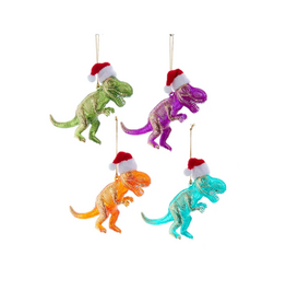 Colourful Dinosaur w/ Santa Hat Ornament Asst.