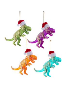 Colourful Dinosaur w/ Santa Hat Ornament Asst.