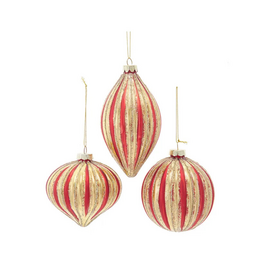 Glass Red & Gold Striped Ornament