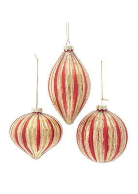 Glass Red & Gold Striped Ornament